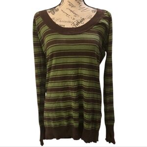 Rubbish Green and Brown Striped Long Sleeve Top Sz L